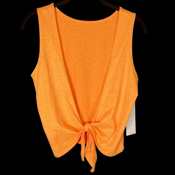 Double Zero Vibe Orange Tank Top with Deep Plunge and Tie Back - Picture 3 of 9